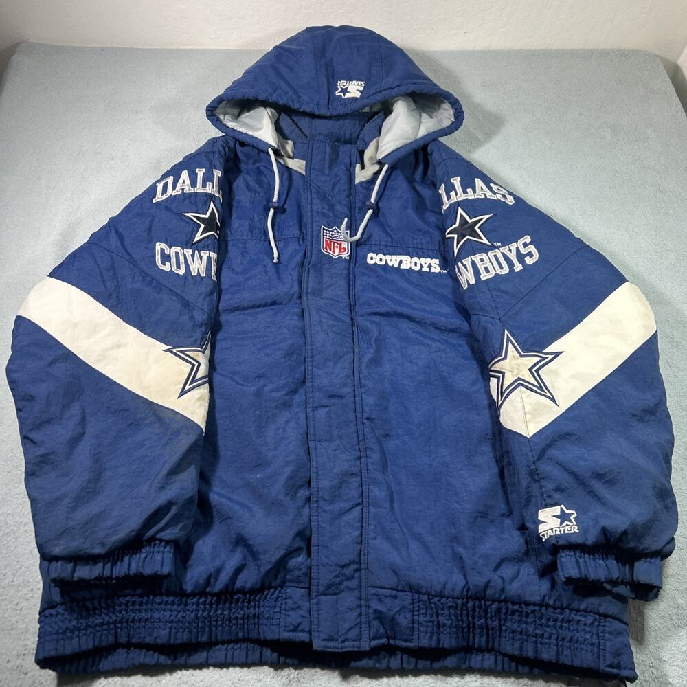 Y2K Starter Dallas Cowboys NFL Pro Line Full Zip Hooded Jacket Large 2000s VTG